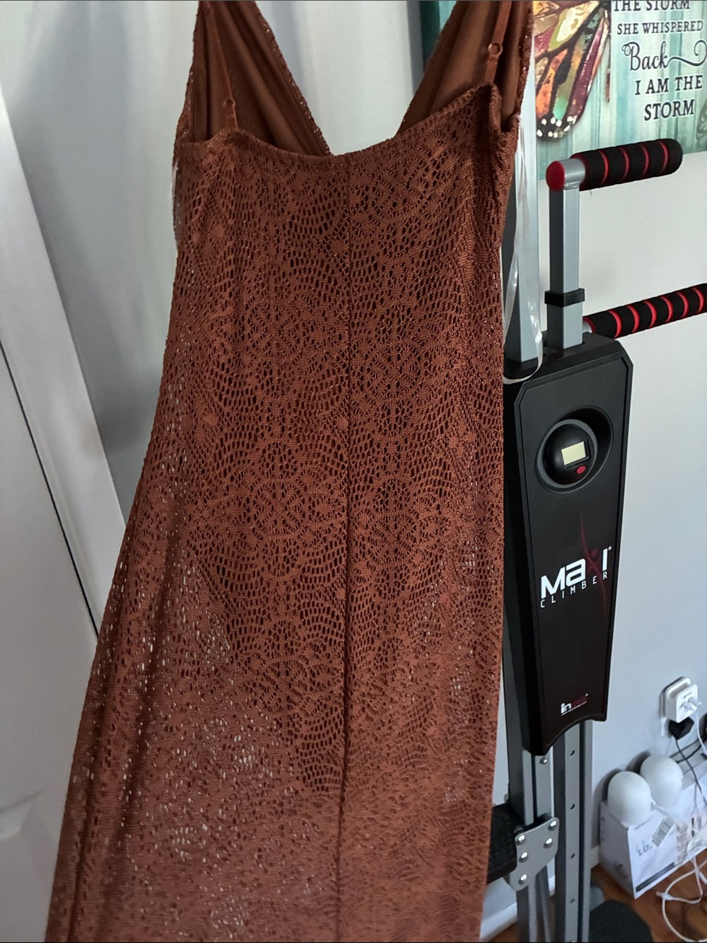12th Tribe Brown Crochet V-Neck Slip Dress - Picture 4 of 7